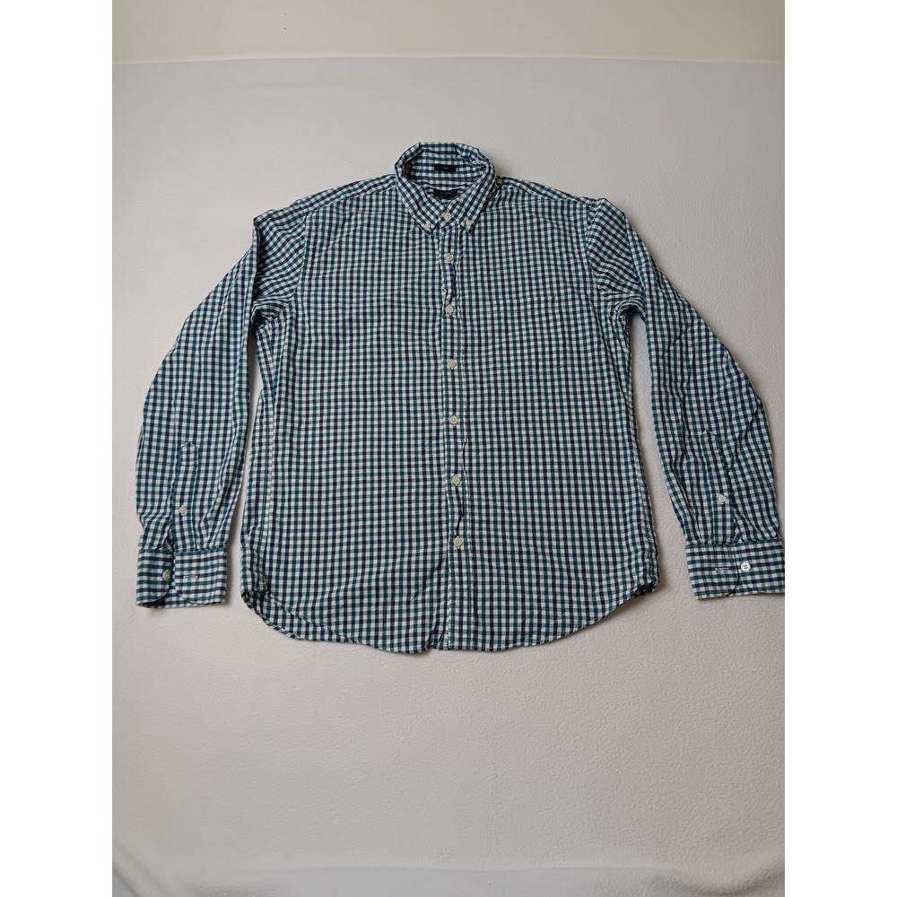 J.Crew Mens Slim Fit Gingham Button Down Shirt Teal Navy Blue Cotton Large